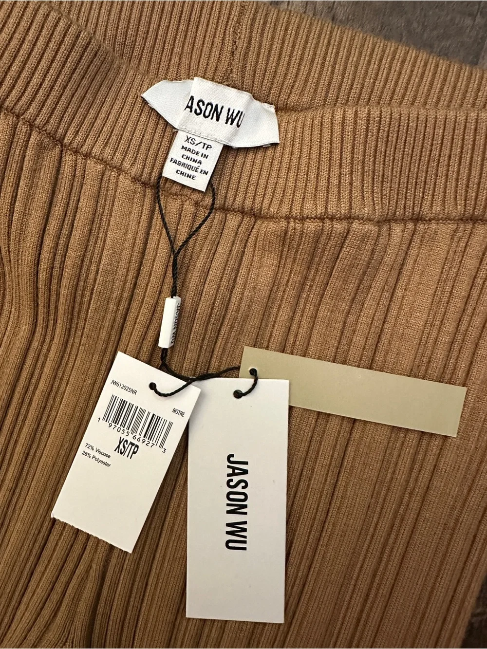 Jason Wu High Stretch Ribbed Straight Pants Women’s Size XS Tan Brown